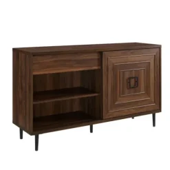Cabinets & Sideboards-Kirkland's Home Dark Walnut Square Sliding Door Wooden Cabinet Brown