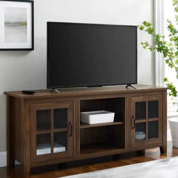Tv Stands & Media Consoles-Kirkland's Home Dark Walnut Window Pane Tv Stand Brown