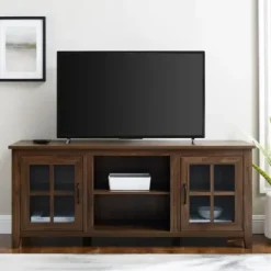 Tv Stands & Media Consoles-Kirkland's Home Dark Walnut Window Pane Tv Stand Brown