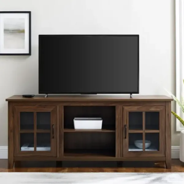 Tv Stands & Media Consoles-Kirkland's Home Dark Walnut Window Pane Tv Stand Brown
