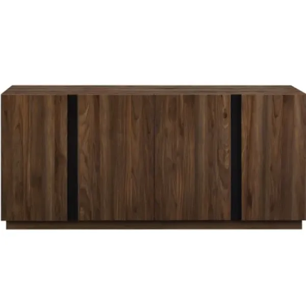 Cabinets & Sideboards-Kirkland's Home Dark Walnut Wood And Black Metal Sideboard