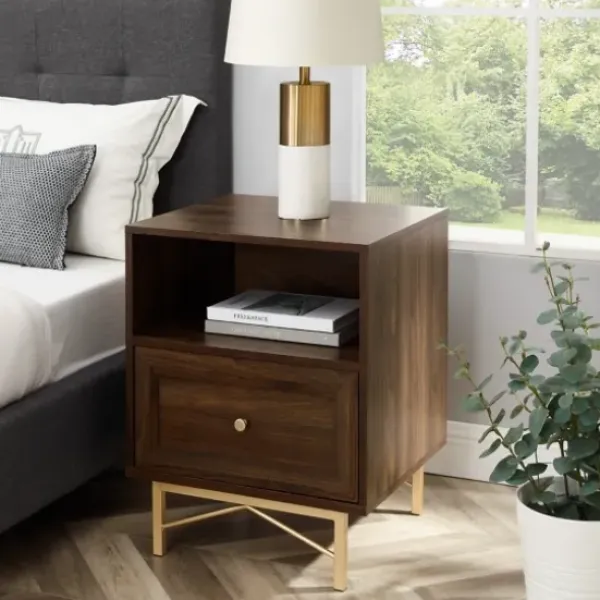 Nightstands-Kirkland's Home Dark Walnut Wood Open Cubby Nightstand Brown