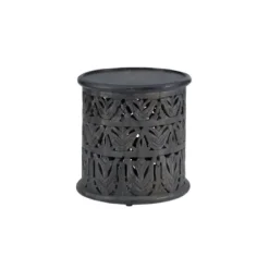 Accent & End Tables-Kirkland's Home Dark Wood Carved Detail Accent Table Gray
