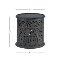 Accent & End Tables-Kirkland's Home Dark Wood Carved Detail Accent Table Gray