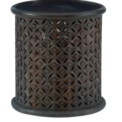 Accent & End Tables-Kirkland's Home Dark Wood Carved Medallion Accent Table Gray
