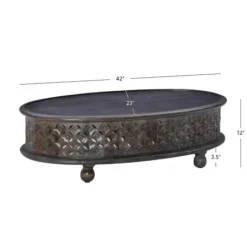 Coffee Tables-Kirkland's Home Dark Wood Carved Medallion Coffee Table Gray