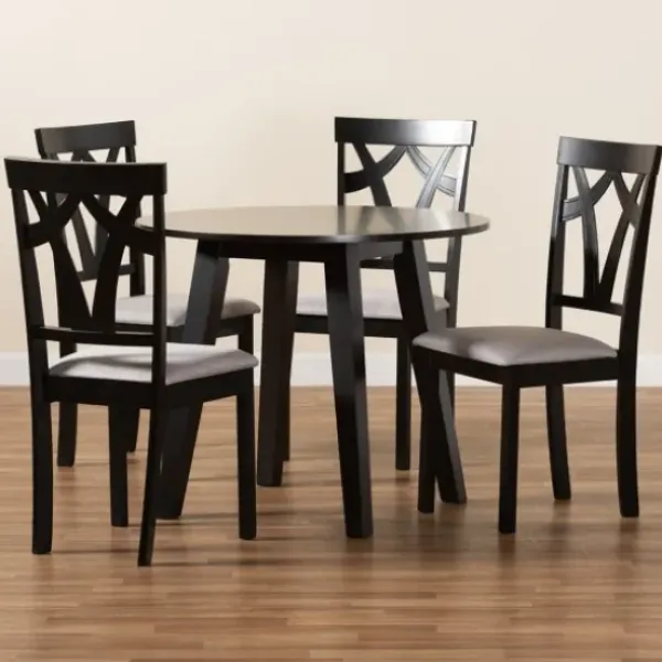 Dining Tables-Kirkland's Home Dark Wooden Splayed Base 5-Pc. Dining Set