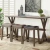 Dining Tables-Kirkland's Home Dark Wooden Trestle Counter Table, 72 In. Brown