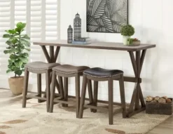 Dining Tables-Kirkland's Home Dark Wooden Trestle Counter Table, 72 In. Brown