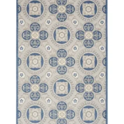 Outdoor Rugs-Kirkland's Home Davon Gray Geometric Striped Outdoor Rug, 5X8 Gray/White