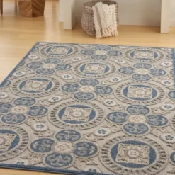 Outdoor Rugs-Kirkland's Home Davon Gray Geometric Striped Outdoor Rug, 5X8 Gray/White