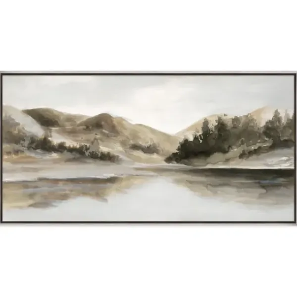Canvas Art-Kirkland's Home Day At The Lake Framed Canvas Art Print Green/Gray