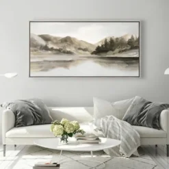 Canvas Art-Kirkland's Home Day At The Lake Framed Canvas Art Print Green/Gray