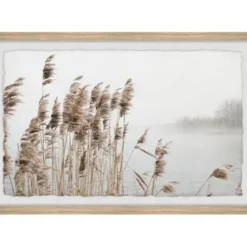 Framed Art-Kirkland's Home Deckled Lakeside Grass Framed Art Print White/Gray/Tan