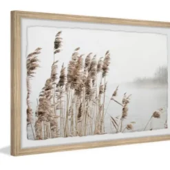 Framed Art-Kirkland's Home Deckled Lakeside Grass Framed Art Print White/Gray/Tan