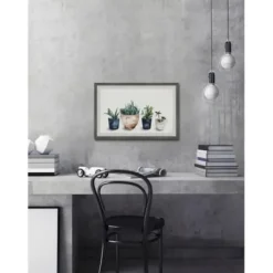 Framed Art-Kirkland's Home Deckled Succulent Row Framed Art Print White/Green/Blue/Brown