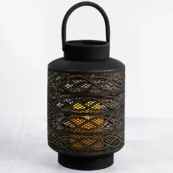 Lanterns-Kirkland's Home Decorative Pierced Metal Lantern, 14 In. Black