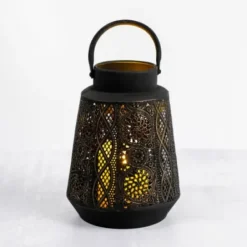 Lanterns-Kirkland's Home Decorative Pierced Metal Lantern, 12 In. Black
