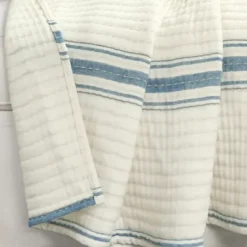 Blankets & Throws-Kirkland's Home Deep Blue Pick Stitch Stripe Decorative Throw Blue/White