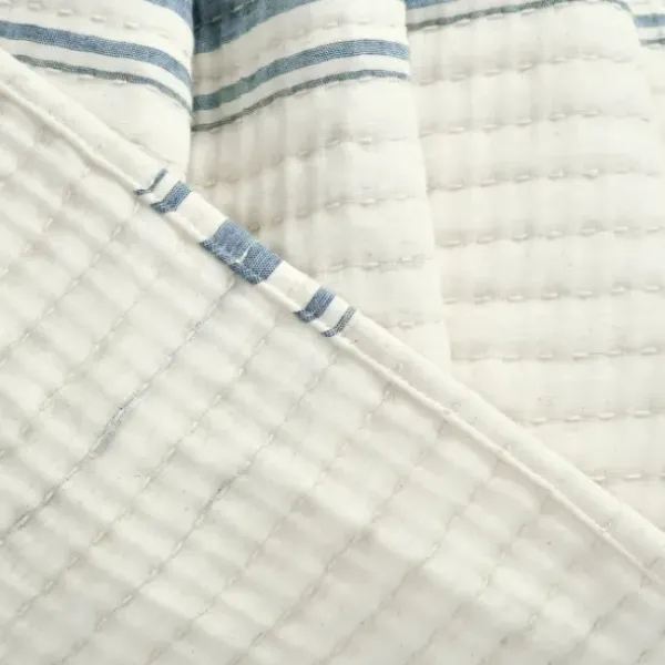 Blankets & Throws-Kirkland's Home Deep Blue Pick Stitch Stripe Decorative Throw Blue/White