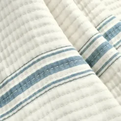 Blankets & Throws-Kirkland's Home Deep Blue Pick Stitch Stripe Decorative Throw Blue/White