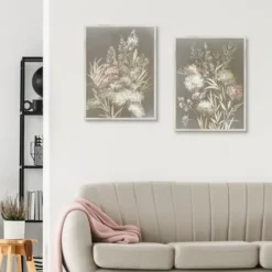 Framed Art-Kirkland's Home Delicate Bunch 2-Pc. Framed Canvas Art Set White/Tan/Gray