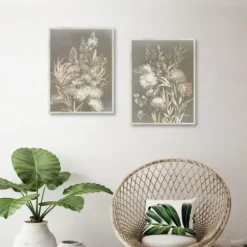 Framed Art-Kirkland's Home Delicate Bunch 2-Pc. Framed Canvas Art Set White/Tan/Gray