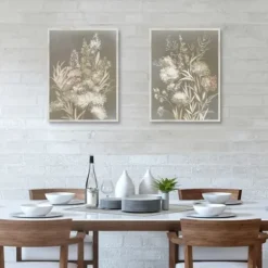 Framed Art-Kirkland's Home Delicate Bunch 2-Pc. Framed Canvas Art Set White/Tan/Gray