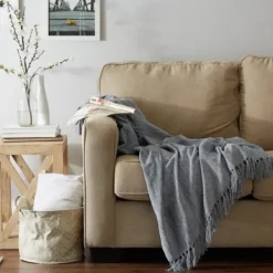 Blankets & Throws-Kirkland's Home Demin Chenille Fringe Throw Blue