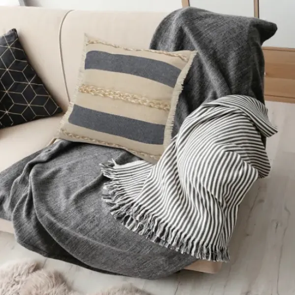 Pillows-Kirkland's Home Denim Blue Braided Stripe Throw Pillow, 24 In. Blue/Tan/Ivory