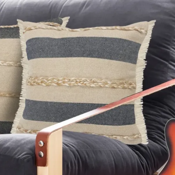 Pillows-Kirkland's Home Denim Blue Braided Stripe Throw Pillow, 24 In. Blue/Tan/Ivory