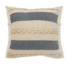 Pillows-Kirkland's Home Denim Blue Braided Stripe Throw Pillow, 20 In. Blue/Tan/Ivory
