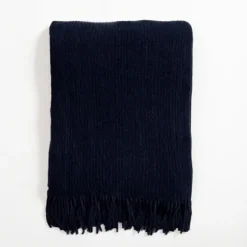 Blankets & Throws-Kirkland's Home Denim Chenille Ribbed Throw Blue