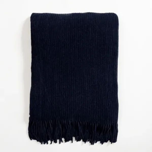 Blankets & Throws-Kirkland's Home Denim Chenille Ribbed Throw Blue