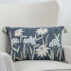 Pillows-Kirkland's Home Denim Floral Embroidered Lumbar Throw Pillow White/Blue/Green