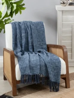 Blankets & Throws-Kirkland's Home Denim With Fringe Throw Blanket Blue