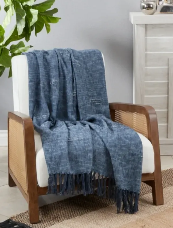 Blankets & Throws-Kirkland's Home Denim With Fringe Throw Blanket Blue