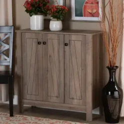 Entryway Furniture-Kirkland's Home Derrique Wash Shoe Storage Cabinet Gray