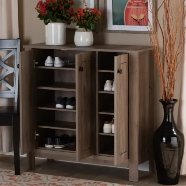 Entryway Furniture-Kirkland's Home Derrique Wash Shoe Storage Cabinet Gray