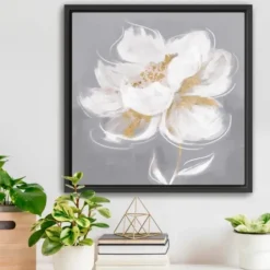 Framed Art-Kirkland's Home Devine Bloom Framed Canvas Art Print Gray/White/Gold
