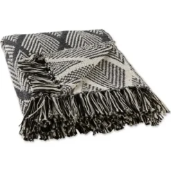 Blankets & Throws-Kirkland's Home Diamond Fringe Throw Black