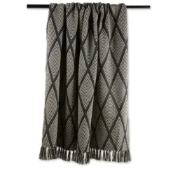 Blankets & Throws-Kirkland's Home Diamond Fringe Throw Black