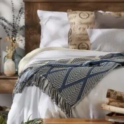 Blankets & Throws-Kirkland's Home Diamond Fringe Throw Blue