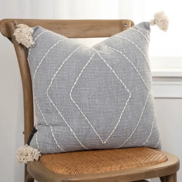 Pillows-Kirkland's Home Diamond Kantha Stitched Throw Pillow Gray