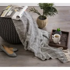 Blankets & Throws-Kirkland's Home Diamond Stitched Throw Gray