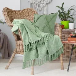 Blankets & Throws-Kirkland's Home Diamond Tufted Cotton Throw Green
