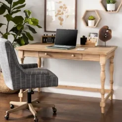 Office Furniture-Kirkland's Home Diane Spindle Leg Blond Wood Desk