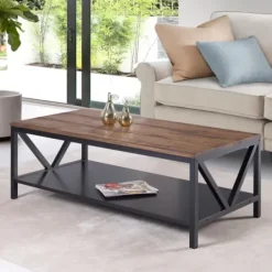 Coffee Tables-Kirkland's Home Distressed Barnwood Coffee Table Black