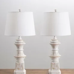 Table Lamps-Kirkland's Home Distressed Cream Carved Table Lamps, Set Of 2 White