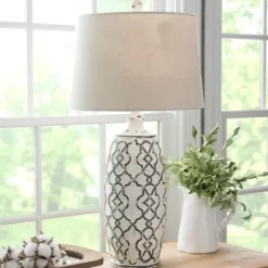 Table Lamps-Kirkland's Home Distressed Cream Lilly Table Lamp Tan